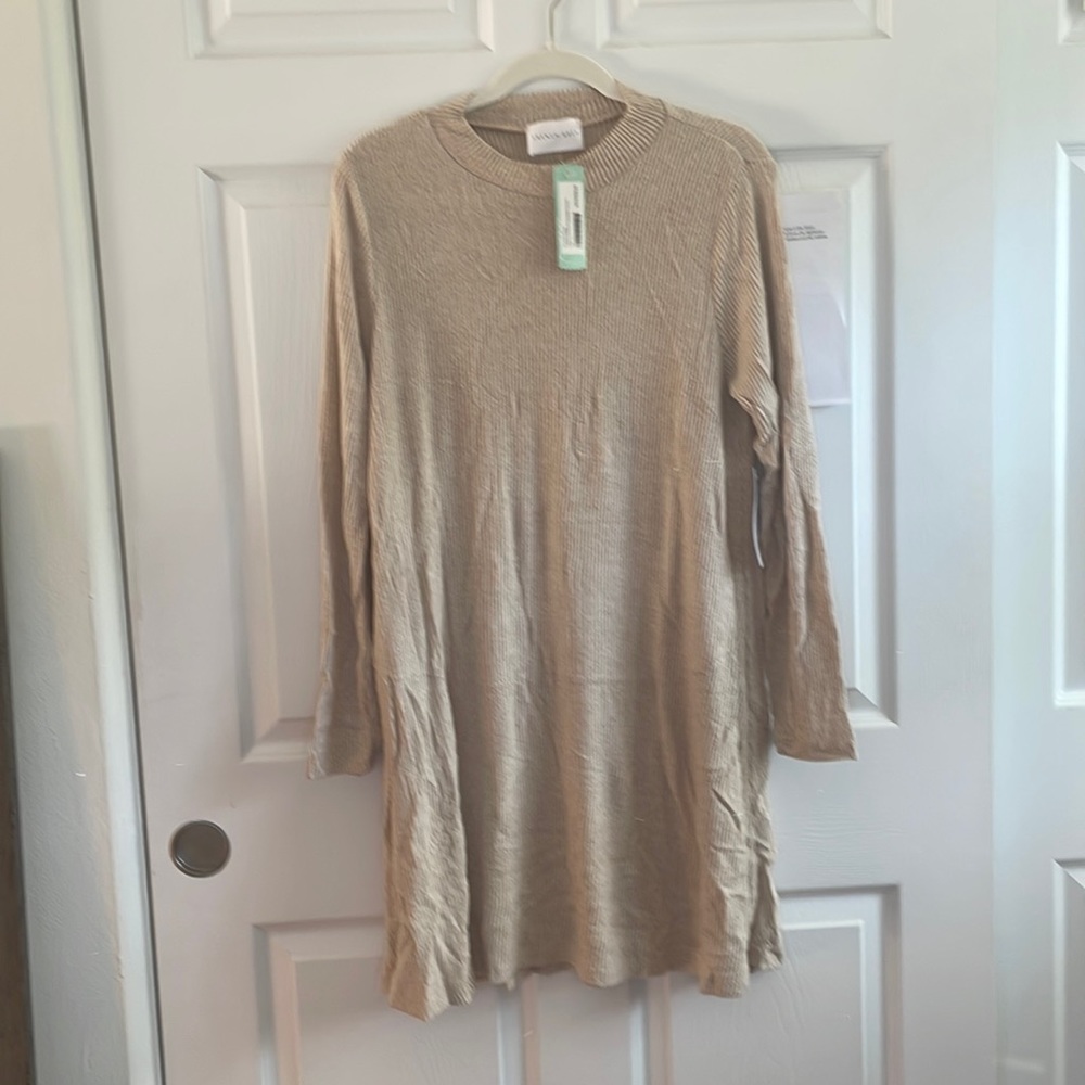 French Grey | Isadora Ribbed Sweater Dress | L | Tan